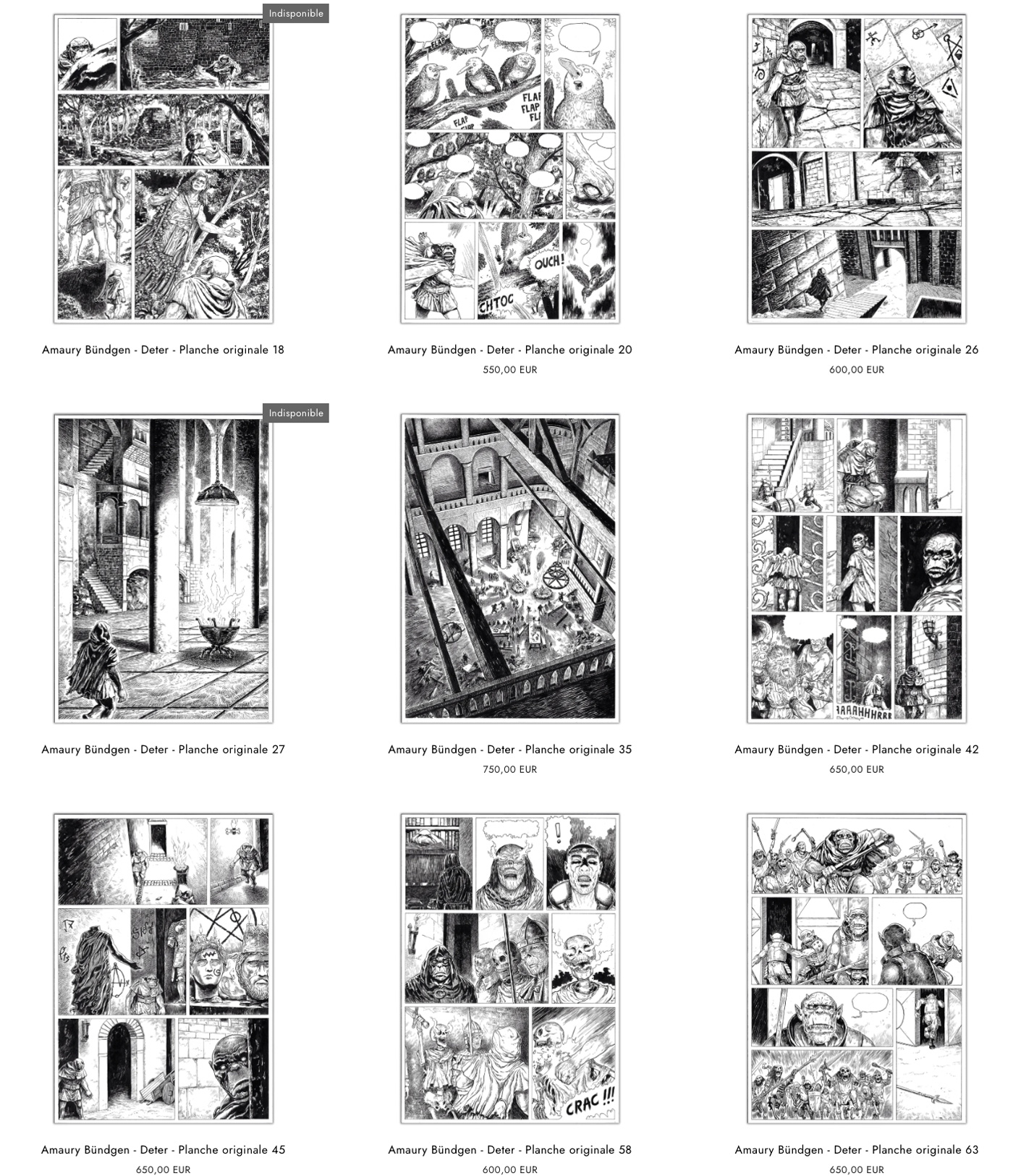 Vente de planches originales de Déter d'Amaury Bündgen