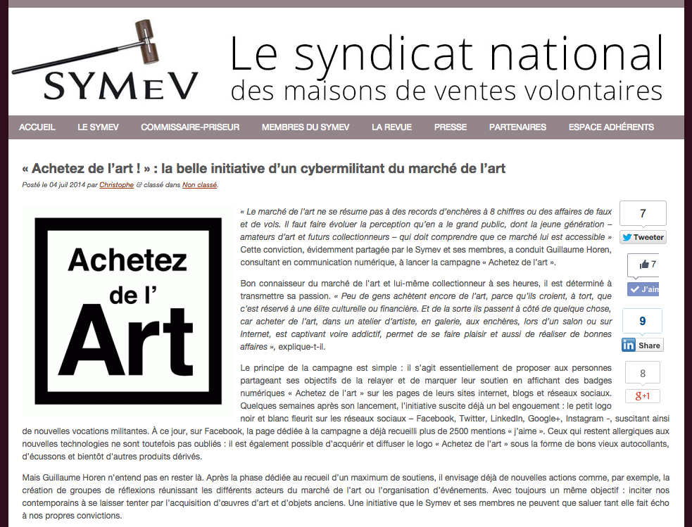 Le Symev soutient la campagne Achetez de l'Art